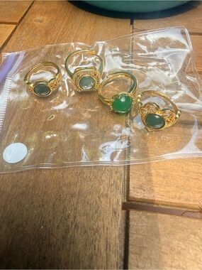 Gold Green Jade Gemstone Rings - Elegant Women's Jewelry four rings